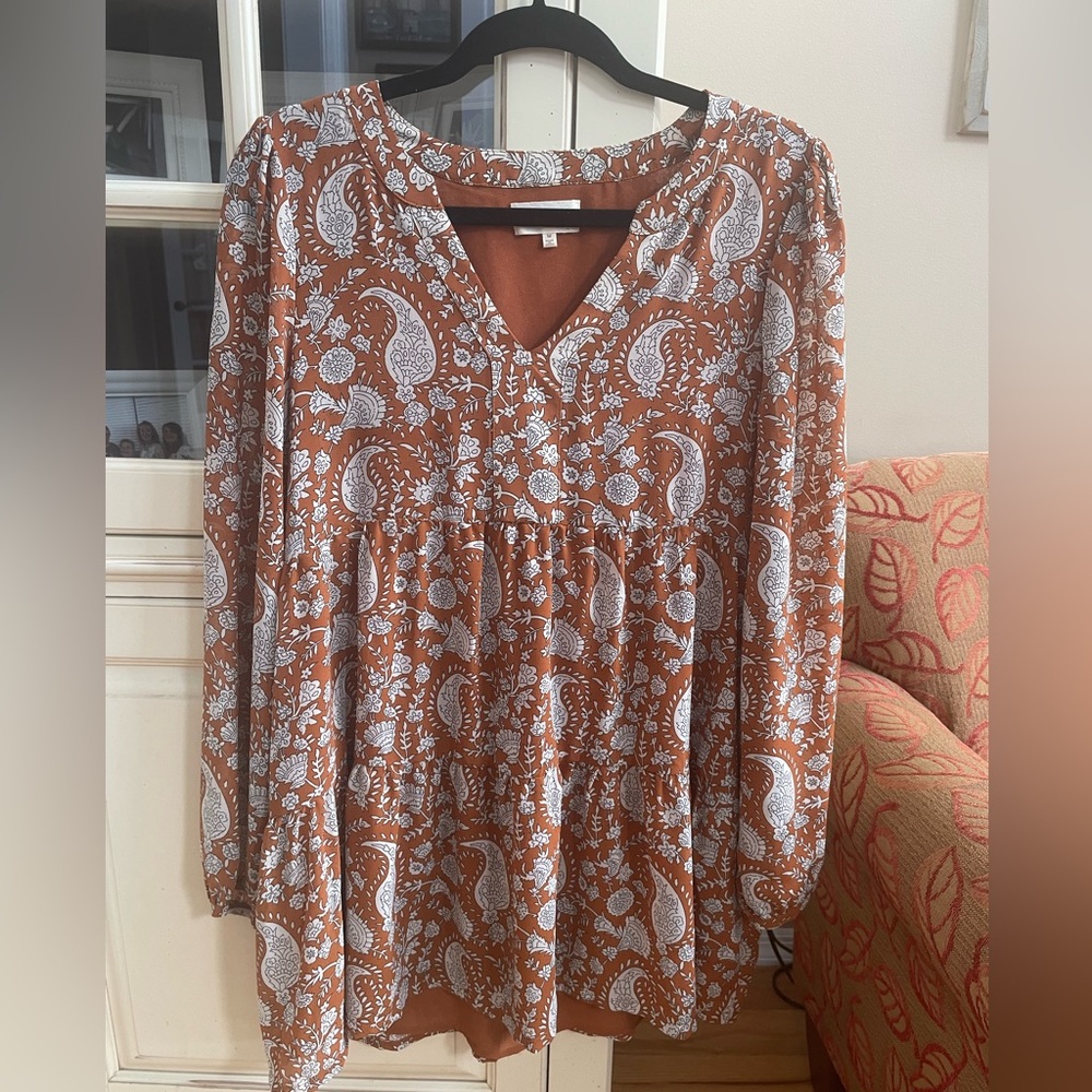 MELLODAY Babydoll Dress-Medium-Rust,Cream Paisley Floral Print